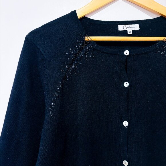 CARDUCCI Black Beaded Button-Front Cardigan | Classic Knit Top | Medium * - Picture 2 of 8